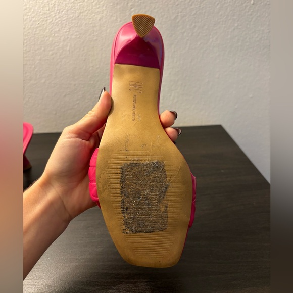 INC Hot Pink Braided Mule Sandals | Size 7.5 | Square Toe Kitten Heels - Picture 6 of 12